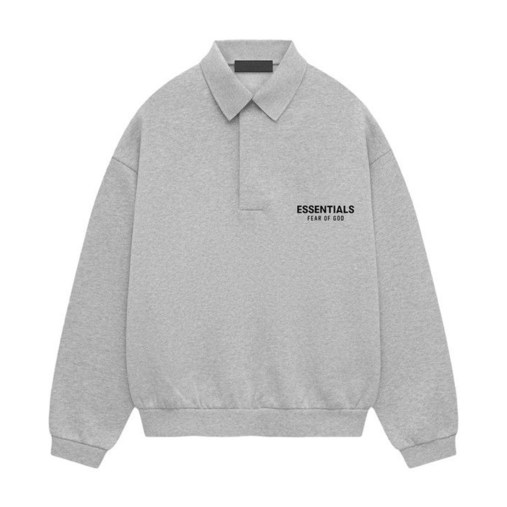 Fear of God ESSENTIALS men’s Light Heather Grey Fleece Polo Sweatshirt size XS